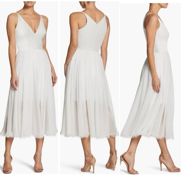 DRESS The Population Alicia Chiffon A-Line V-neck Sleeveless Midi Dress NEW - Picture 2 of 10